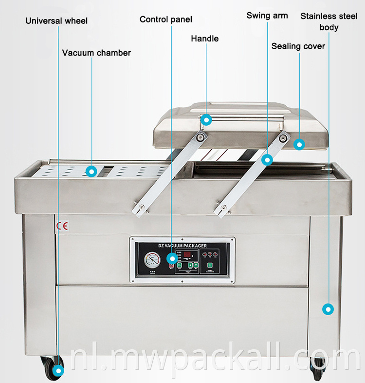 Dubbele kamer vacuümafdichtmachine, goedkope prijs vaccum sealer thee baksteen dubbele kamer voedsel vacuüm afdichtingsverpakkingsmachine